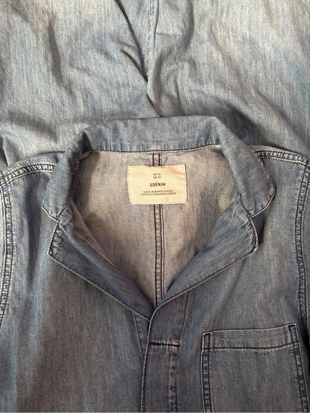 &Denim Chambray Denim Jumpsuit | Size 10 | Belted Wide Leg Utility Romper - Picture 5 of 5